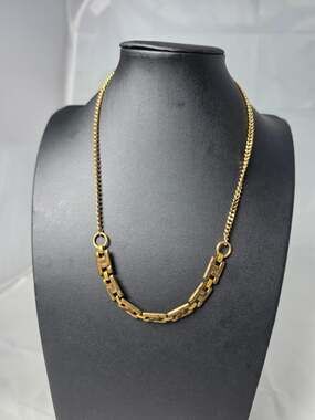 Twisted Silver Gold Tone Geometric Greek Key Link Necklace